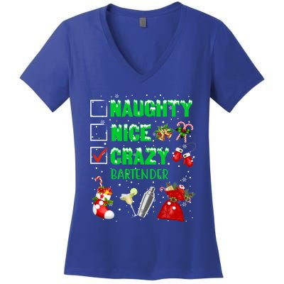 Naughty Nice Crazy Bartender Christmas Xmas Gift Women's V-Neck T-Shirt