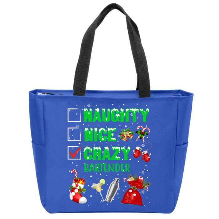 Naughty Nice Crazy Bartender Christmas Xmas Gift Zip Tote Bag