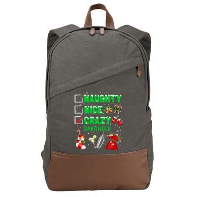 Naughty Nice Crazy Bartender Christmas Xmas Gift Cotton Canvas Backpack