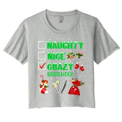 Naughty Nice Crazy Bartender Christmas Xmas Gift Women's Crop Top Tee