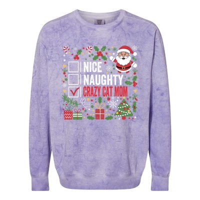 Nice Naughty Crazy Cat Mom Funny Christmas Santa Claus Gift Colorblast Crewneck Sweatshirt