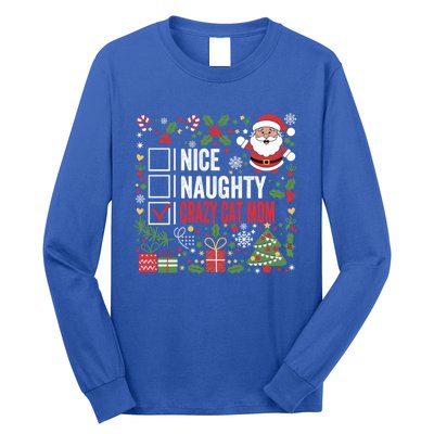 Nice Naughty Crazy Cat Mom Funny Christmas Santa Claus Gift Long Sleeve Shirt