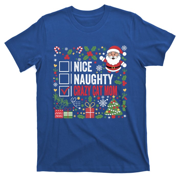 Nice Naughty Crazy Cat Mom Funny Christmas Santa Claus Gift T-Shirt