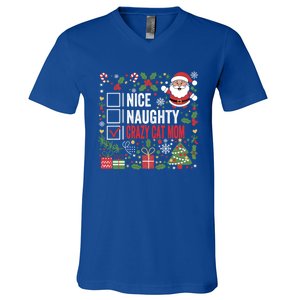 Nice Naughty Crazy Cat Mom Funny Christmas Santa Claus Gift V-Neck T-Shirt