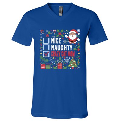 Nice Naughty Crazy Cat Mom Funny Christmas Santa Claus Gift V-Neck T-Shirt