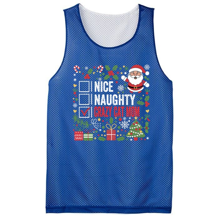 Nice Naughty Crazy Cat Mom Funny Christmas Santa Claus Gift Mesh Reversible Basketball Jersey Tank