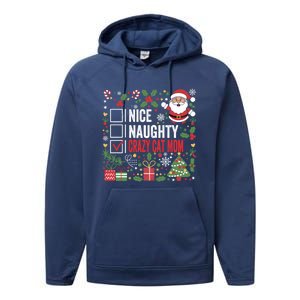 Nice Naughty Crazy Cat Mom Funny Christmas Santa Claus Gift Performance Fleece Hoodie