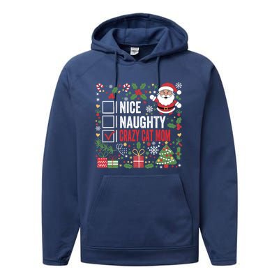 Nice Naughty Crazy Cat Mom Funny Christmas Santa Claus Gift Performance Fleece Hoodie