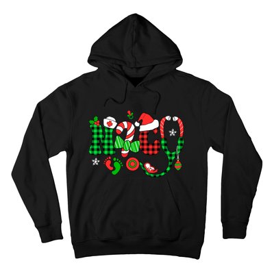 Nurse Nicu Christmas Stethoscope Santa Hat Buffalo Plaid Pjs Hoodie