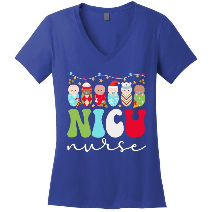 Nicu Nurse Christmas Nicu Nursing Xmas Party Gift Women's V-Neck T-Shirt