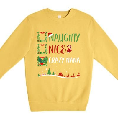 Nice Naughty Crazy Nana Christmas Matching Santa Hat Gift Premium Crewneck Sweatshirt