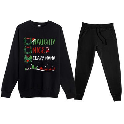 Nice Naughty Crazy Nana Christmas Matching Santa Hat Gift Premium Crewneck Sweatsuit Set