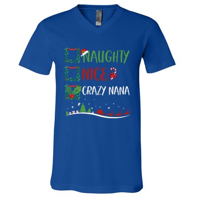 Nice Naughty Crazy Nana Christmas Matching Santa Hat Gift V-Neck T-Shirt