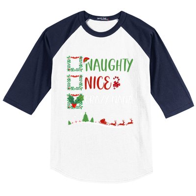 Nice Naughty Crazy Nana Christmas Matching Santa Hat Gift Baseball Sleeve Shirt