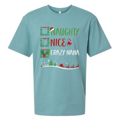 Nice Naughty Crazy Nana Christmas Matching Santa Hat Gift Sueded Cloud Jersey T-Shirt