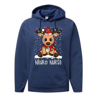 Neuro Nurse Christmas Reindeer Santa Claus Xmas Nurse Scrubs Gift Performance Fleece Hoodie