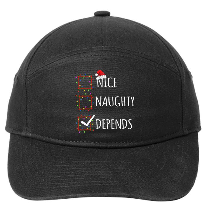 Nice Naughty Depends Christmas List Santa Claus Funny Xmas 7-Panel Snapback Hat