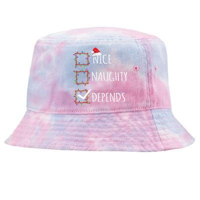 Nice Naughty Depends Christmas List Santa Claus Funny Xmas Tie-Dyed Bucket Hat