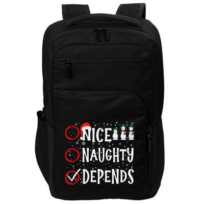 Nice Naughty Depends Funny Christmas List Xmas Santa Claus Impact Tech Backpack