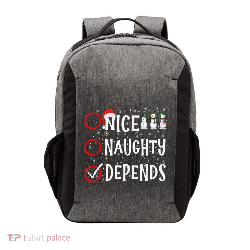 Nice Naughty Depends Funny Christmas List Xmas Santa Claus Vector Backpack