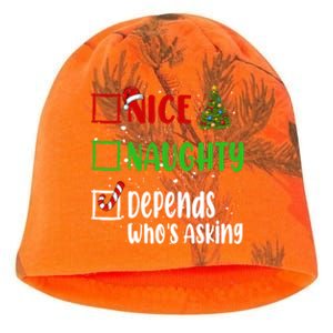 Nice Naughty Depends WhoS Asking Christmas List Holiday Gift Kati - Camo Knit Beanie