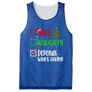 Nice Naughty Depends WhoS Asking Christmas List Holiday Gift Mesh Reversible Basketball Jersey Tank