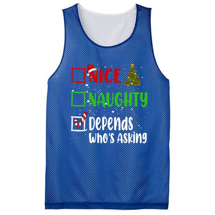 Nice Naughty Depends WhoS Asking Christmas List Holiday Gift Mesh Reversible Basketball Jersey Tank