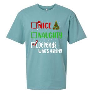 Nice Naughty Depends WhoS Asking Christmas List Holiday Gift Sueded Cloud Jersey T-Shirt