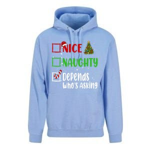 Nice Naughty Depends WhoS Asking Christmas List Holiday Gift Unisex Surf Hoodie