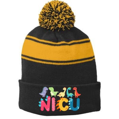 NICU Nurse Dinosaur Neonatal Intensive Care Unit Stripe Pom Pom Beanie