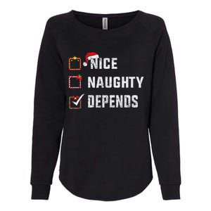 Nice Naughty Depends Christmas List Xmas Santa Claus Womens California Wash Sweatshirt