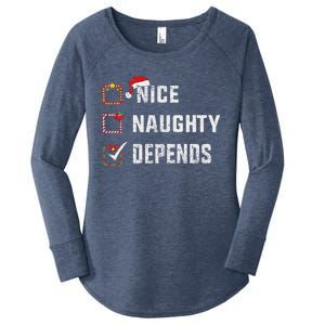 Nice Naughty Depends Christmas List Xmas Santa Claus Women's Perfect Tri Tunic Long Sleeve Shirt