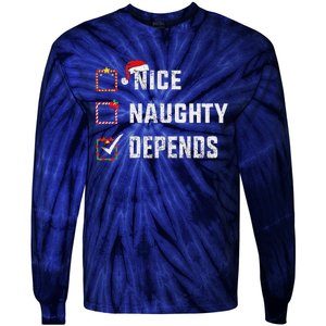 Nice Naughty Depends Christmas List Xmas Santa Claus Tie-Dye Long Sleeve Shirt