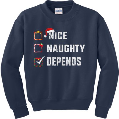 Nice Naughty Depends Christmas List Xmas Santa Claus Kids Sweatshirt