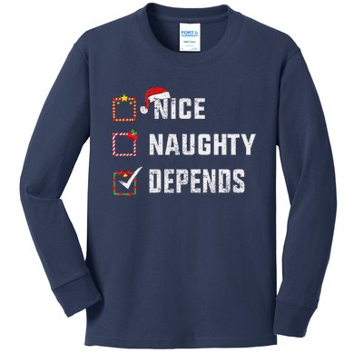 Nice Naughty Depends Christmas List Xmas Santa Claus Kids Long Sleeve Shirt