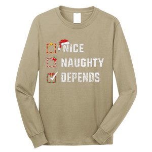 Nice Naughty Depends Christmas List Xmas Santa Claus Long Sleeve Shirt