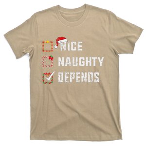 Nice Naughty Depends Christmas List Xmas Santa Claus T-Shirt