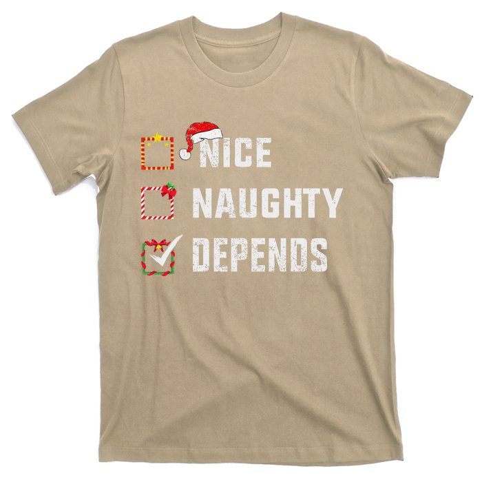 Nice Naughty Depends Christmas List Xmas Santa Claus T-Shirt