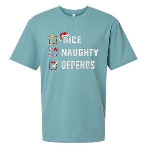 Nice Naughty Depends Christmas List Xmas Santa Claus Sueded Cloud Jersey T-Shirt