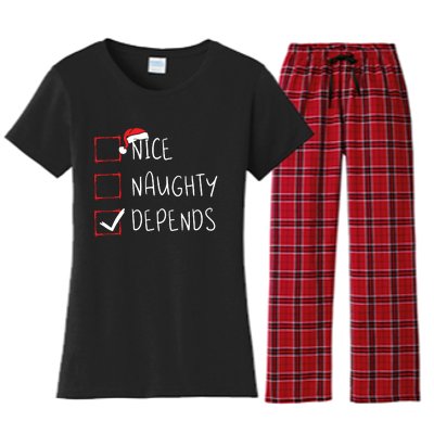 Nice Naughty Depends Christmas List Xmas Santa Claus Women's Flannel Pajama Set