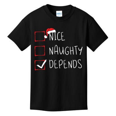 Nice Naughty Depends Christmas List Xmas Santa Claus Kids T-Shirt