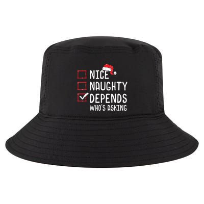 Nice Naughty Depends Whos Asking Christmas List Cool Comfort Performance Bucket Hat