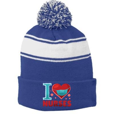 National Nurses Day May 6 I Heart Nurses Gratitude Design Gift Stripe Pom Pom Beanie