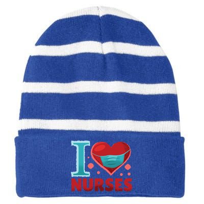 National Nurses Day May 6 I Heart Nurses Gratitude Design Gift Striped Beanie with Solid Band