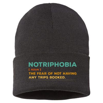 Notriphobia Noun Definition Funny Adventure Travel Lover Sustainable Knit Beanie