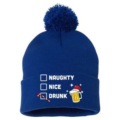 Nice Naughty Drunk Check Christmas Beer Funny Ing Xmas Gift Pom Pom 12in Knit Beanie