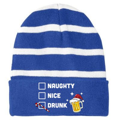 Nice Naughty Drunk Check Christmas Beer Funny Ing Xmas Gift Striped Beanie with Solid Band