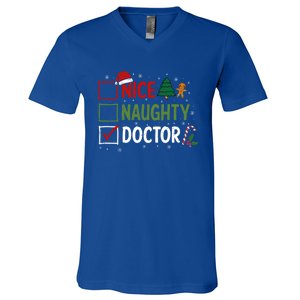 Nice Naughty Doctor Christmas Funny Xmas Santa Hat Gift V-Neck T-Shirt