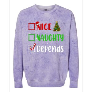 Nice Naughty Depends Christmas List Holiday Xmas 2024 Colorblast Crewneck Sweatshirt