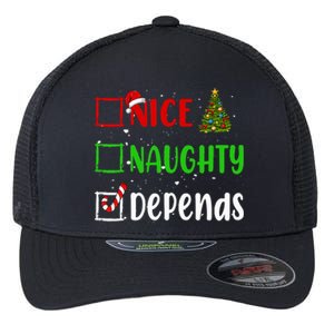 Nice Naughty Depends Christmas List Holiday Xmas 2024 Flexfit Unipanel Trucker Cap